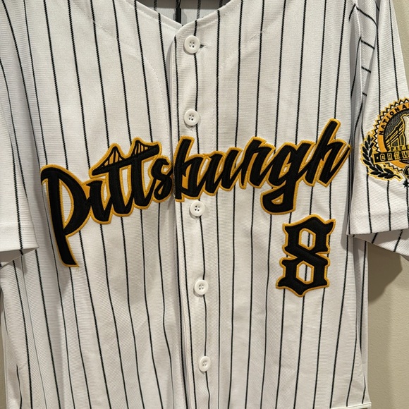 PITTSBURGH Headgear Classics Nostalgia Co. Button Down Pinstripe Jersey sz L NWT - Picture 7 of 12